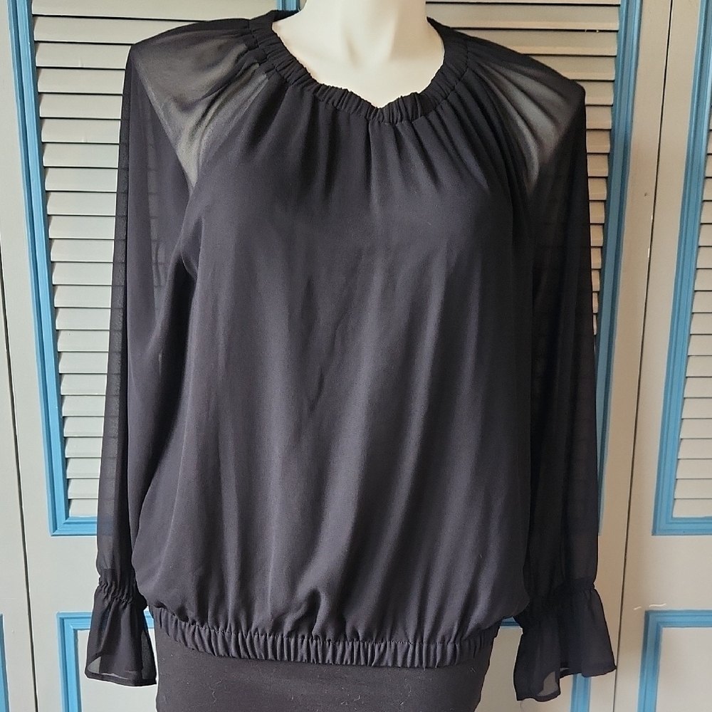 Nine West Black Sheer Sleeve Top